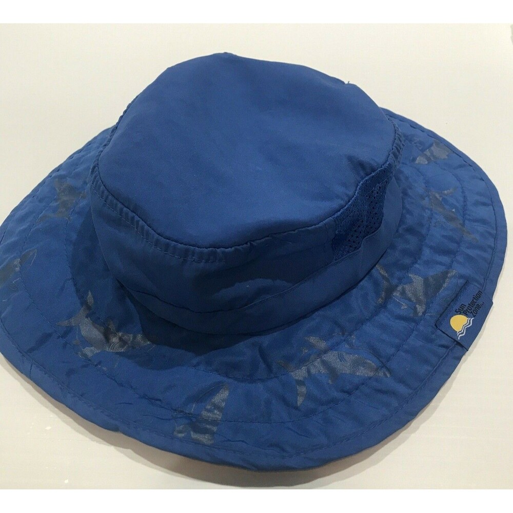 Sun Protection Zone UPF 50 UV Shark Print Wide Brim Bucket Hat with Chin Strap